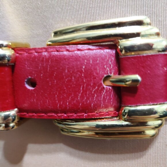 Worthington Vintage Red Belt Gold Buckle Statement Bombshell 80s Revival Glam - Picture 3 of 8